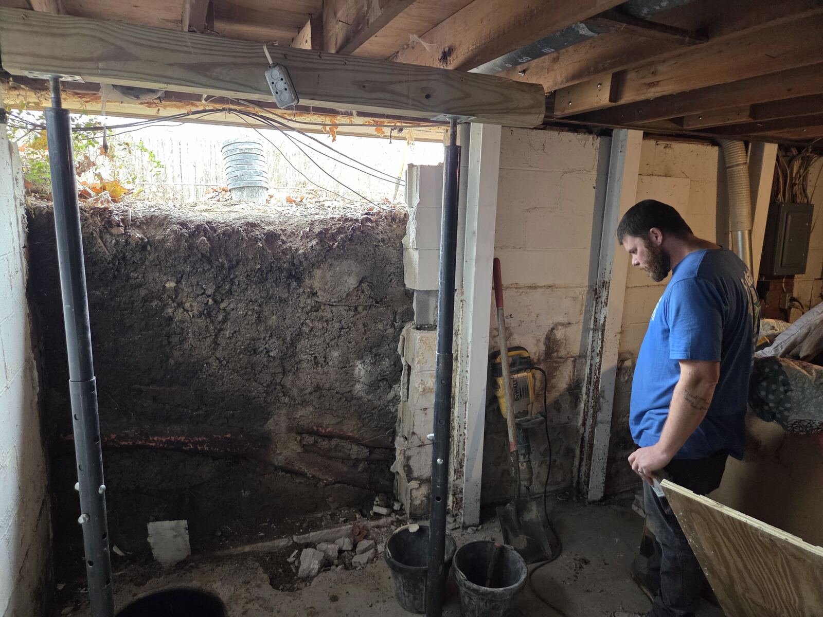 Foundation inspection and steel beam reinforcement